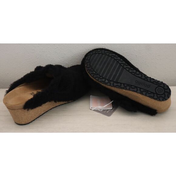 Papillio Birkenstock EUR 39 US 8 Black Shearling Fanny Teddy Heeled Sandals - Picture 4 of 14